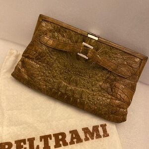 Designer Vintage Crocodile Leather Clutch, circa 1940’s-70’s